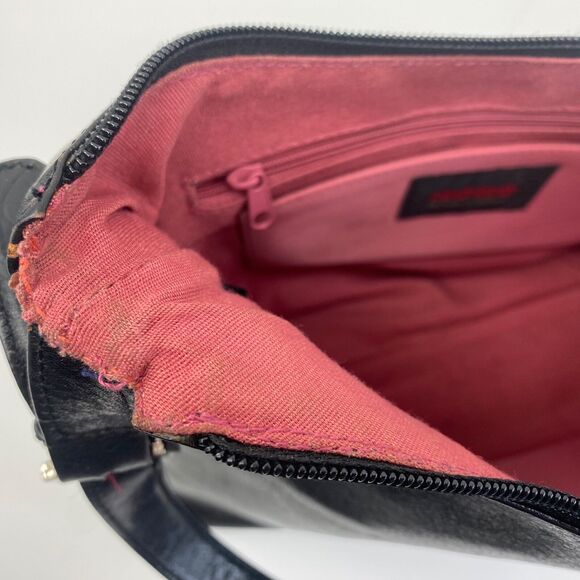 Black Leather Boho Shoulder Hand Bag Purse Pockets Boho Goth Career Travel Work - Picture 9 of 13